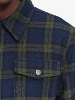 Surchemise à carreaux en laine avec doublure sherpa - Bleu