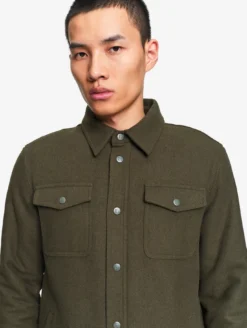 Surchemise chaude en laine avec doublure sherpa - Kaki