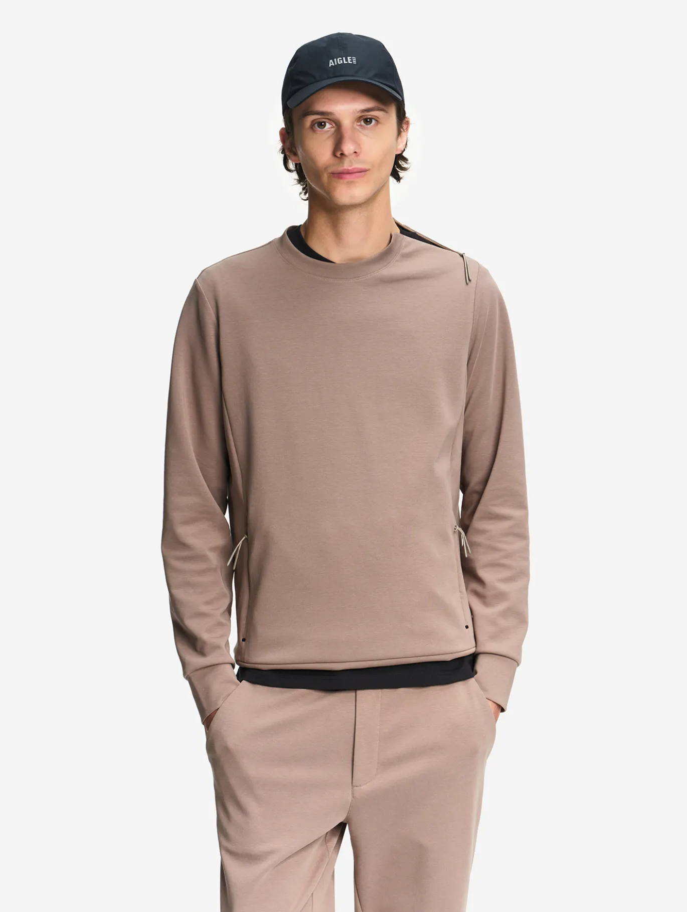 Sweatshirtcol ras du cou anti-UV avec poches zippées - Marron