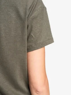 T-shirt en coton et lin à col V - Kaki