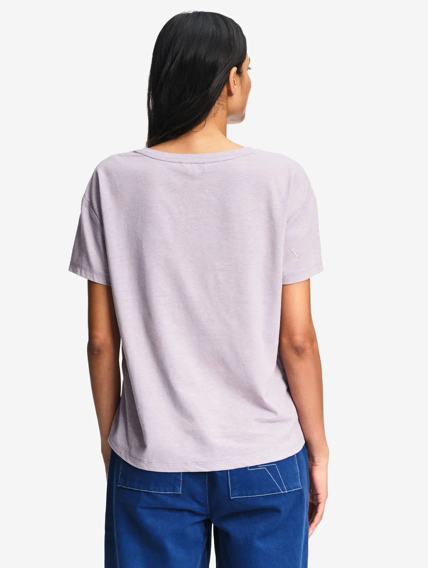 T-shirt en coton et lin à col V - Violet