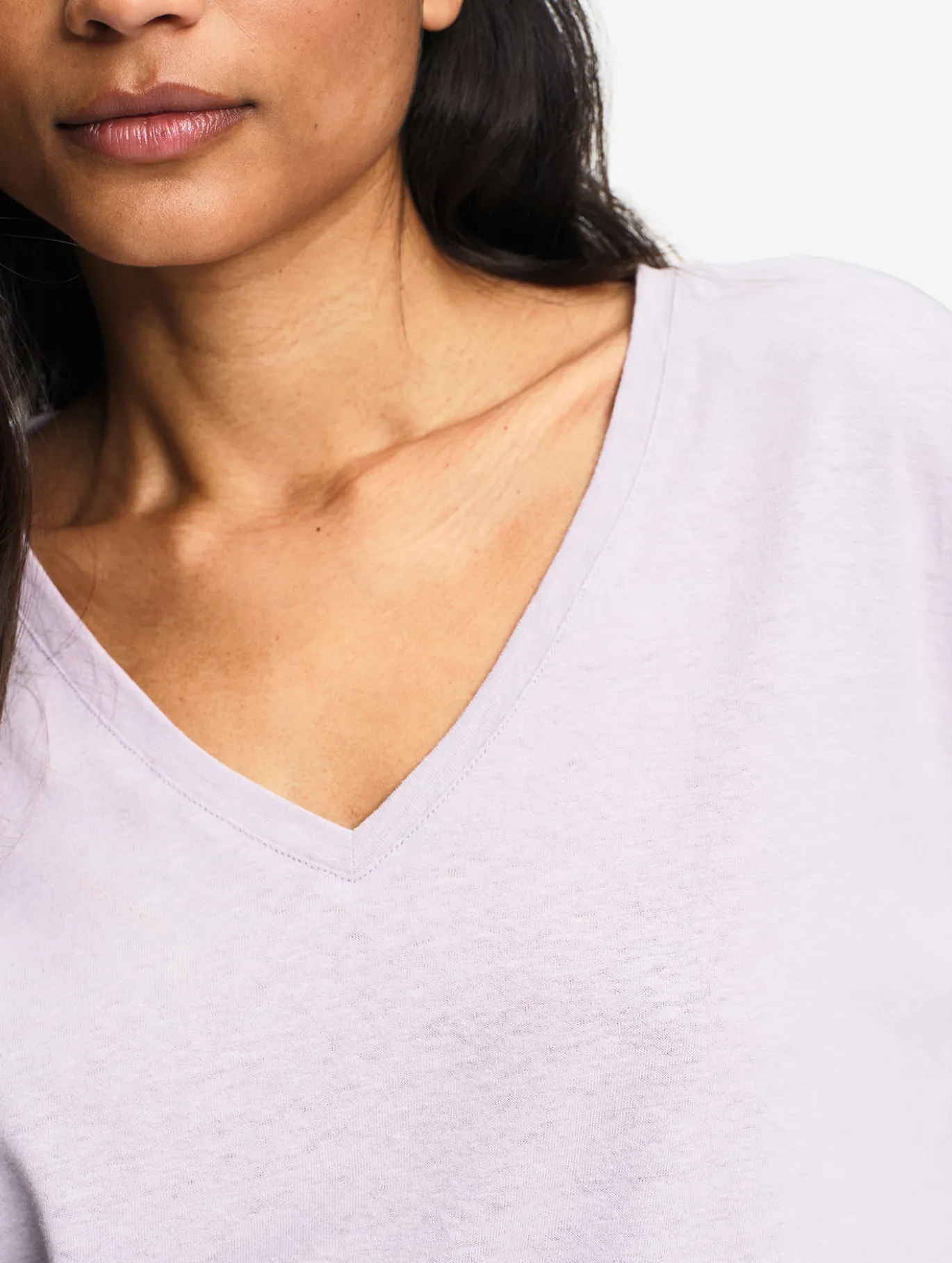 T-shirt en coton et lin à col V - Violet