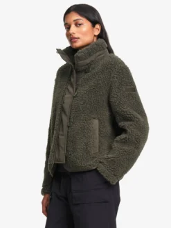 Veste boutonnée en sherpa en laine mélangée - Kaki