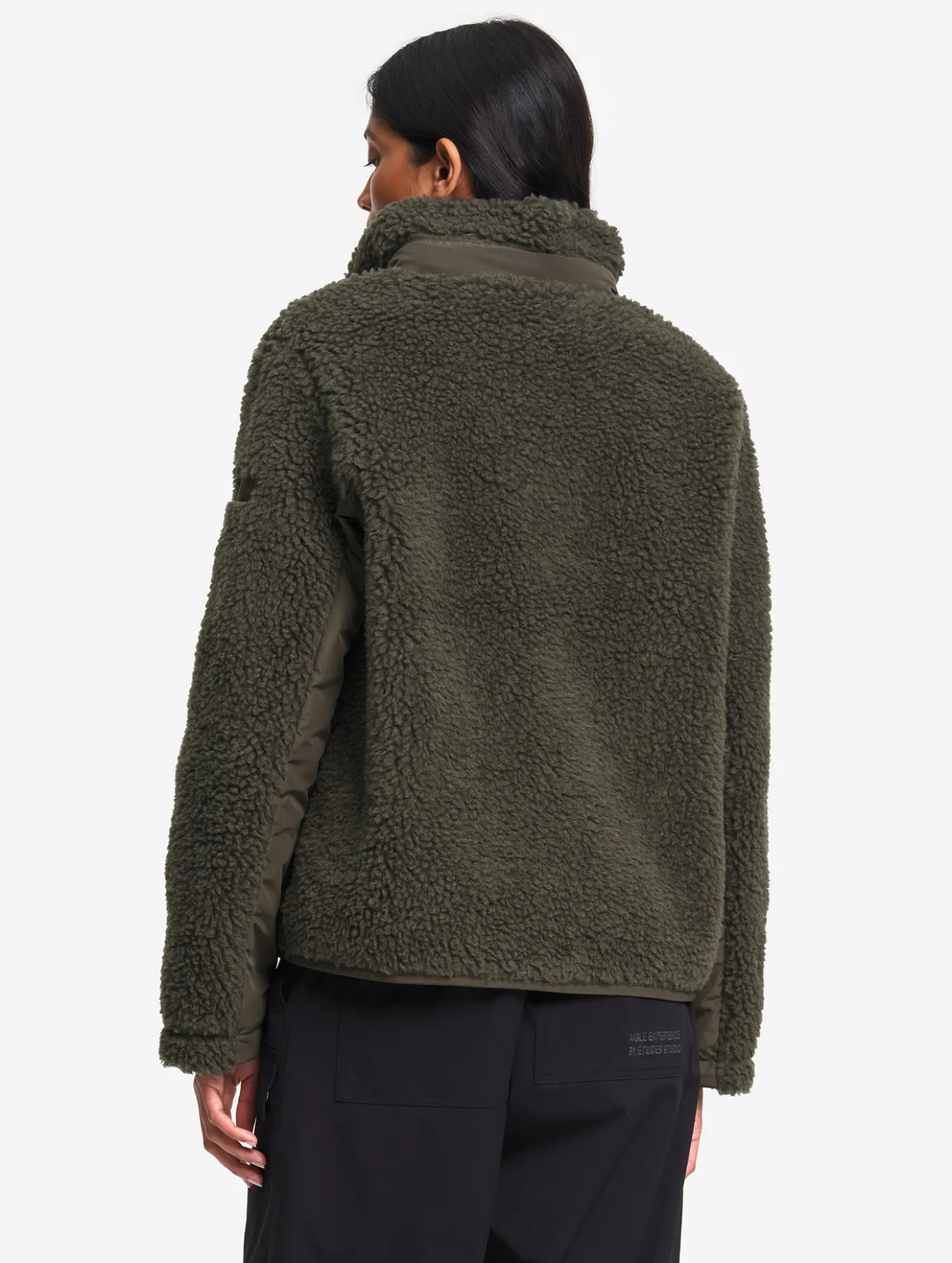 Veste boutonnée en sherpa en laine mélangée - Kaki