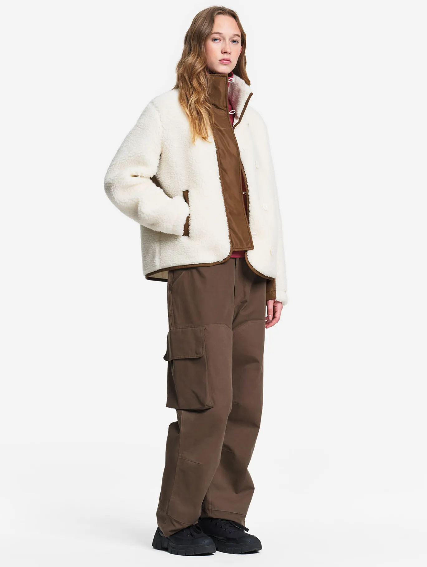 Veste boutonnée en sherpa en laine mélangée - Blanc
