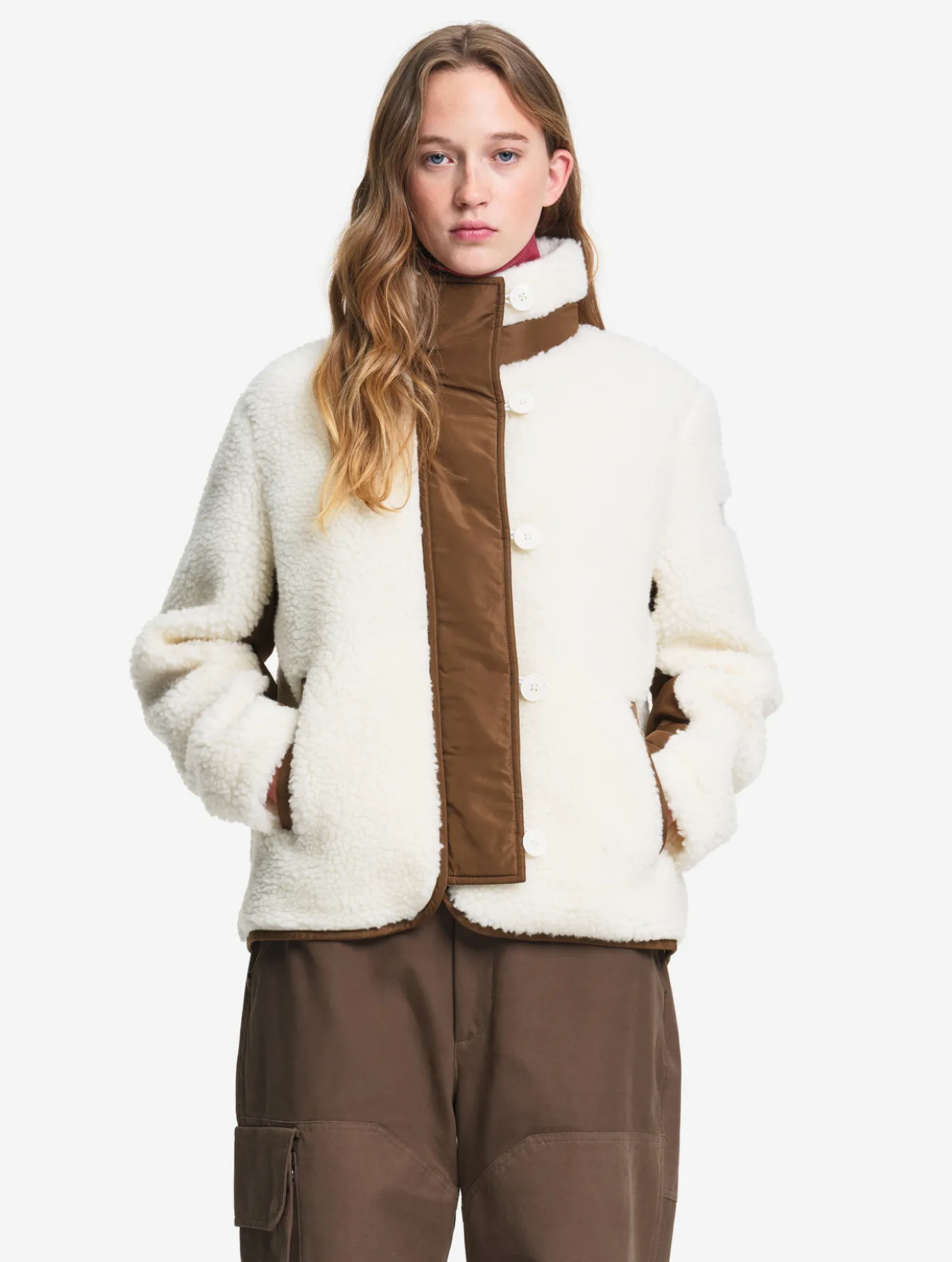Veste boutonnée en sherpa en laine mélangée - Blanc