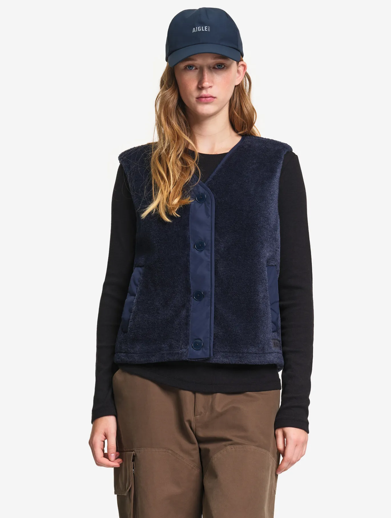 Veste boutonnée sans manches en polaire épaisse - Bleu