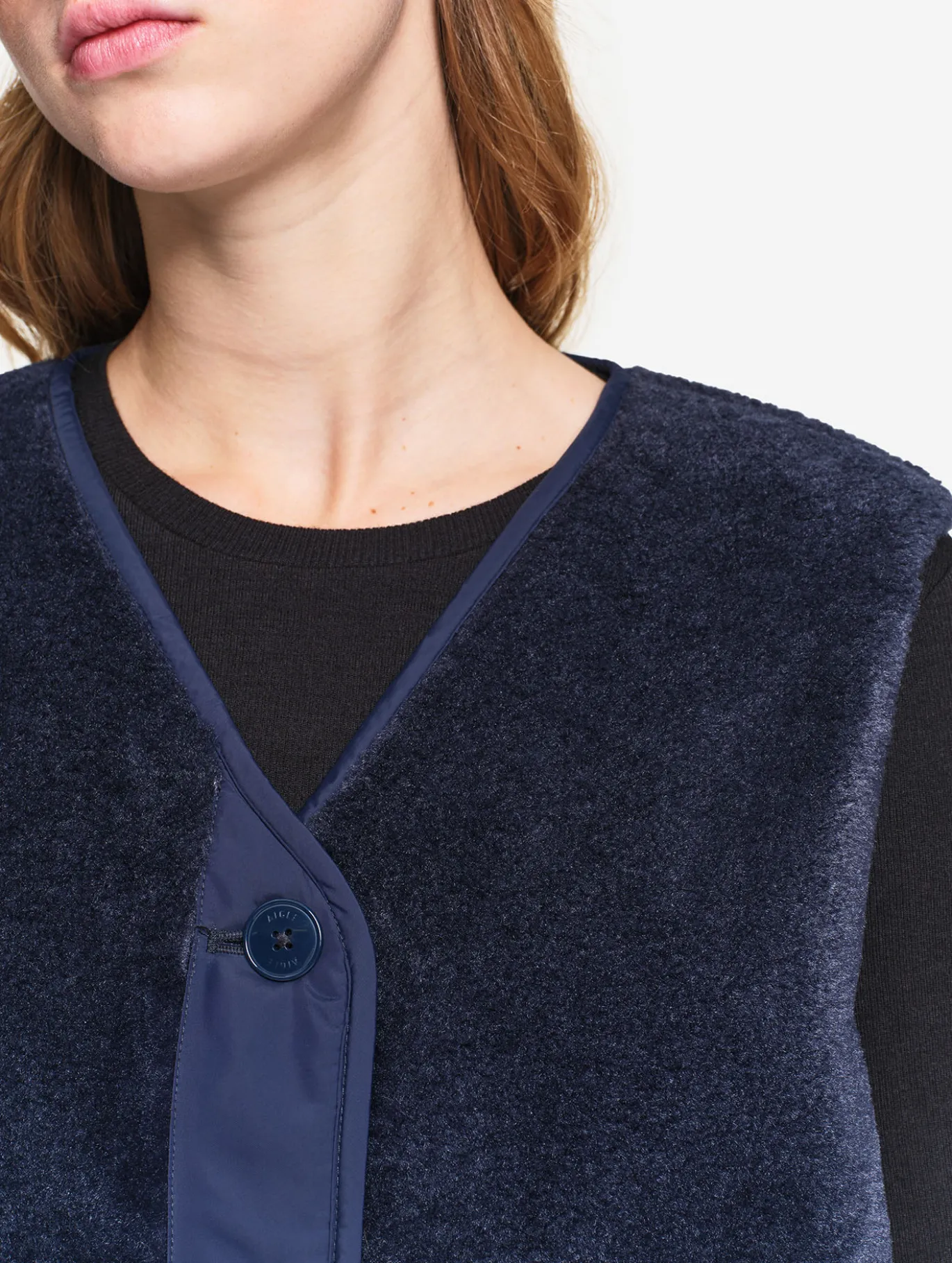 Veste boutonnée sans manches en polaire épaisse - Bleu