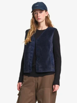 Veste boutonnée sans manches en polaire épaisse - Bleu