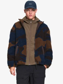 Veste imprimée en sherpa avec taille ajustable - Bleu