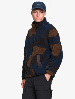 Veste imprimée en sherpa avec taille ajustable - Bleu