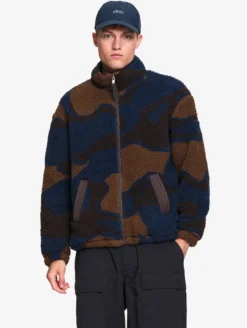 Veste imprimée en sherpa avec taille ajustable - Bleu