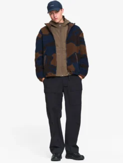 Veste imprimée en sherpa avec taille ajustable - Bleu