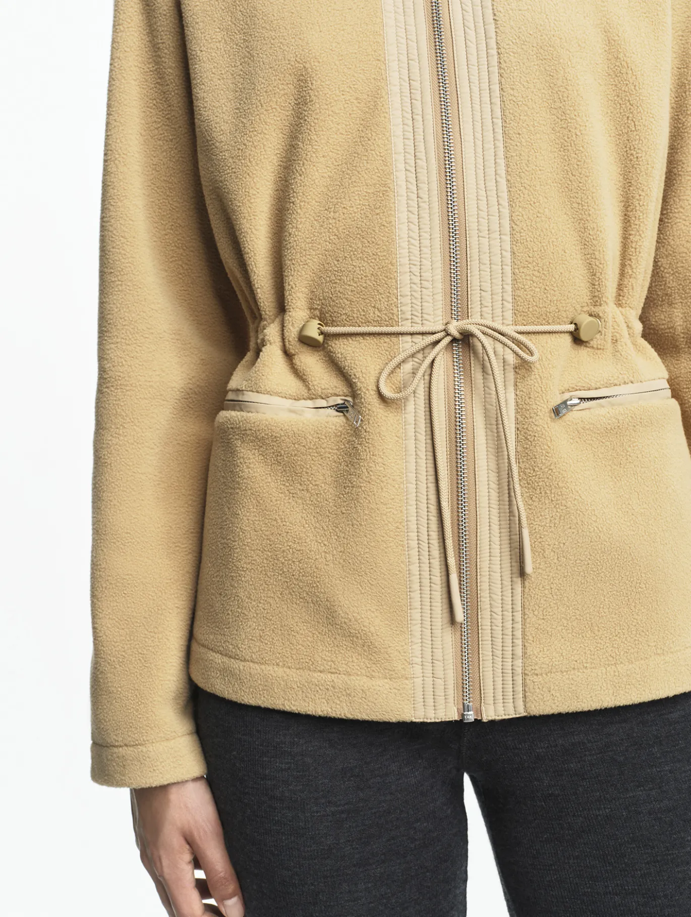 Veste polaire zippée bi-matière, touché peau de pêche - Beige