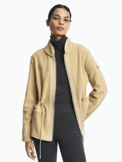 Veste polaire zippée bi-matière, touché peau de pêche - Beige