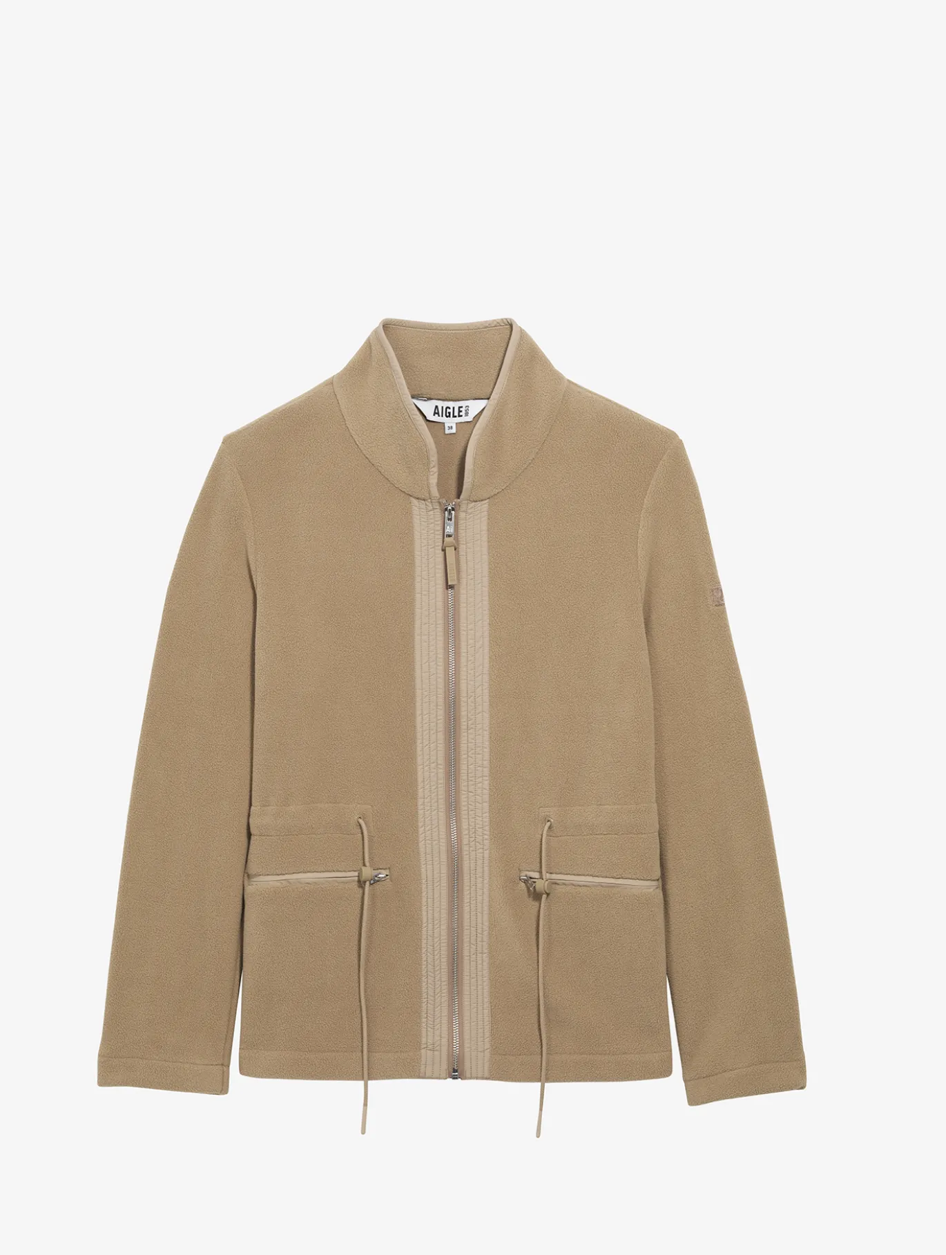 Veste polaire zippée bi-matière, touché peau de pêche - Beige