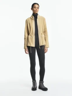 Veste polaire zippée bi-matière, touché peau de pêche - Beige