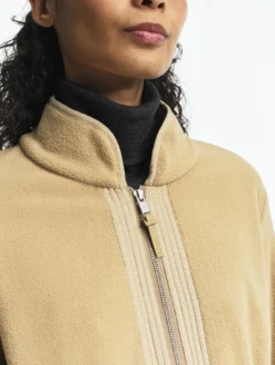 Veste polaire zippée bi-matière, touché peau de pêche - Beige