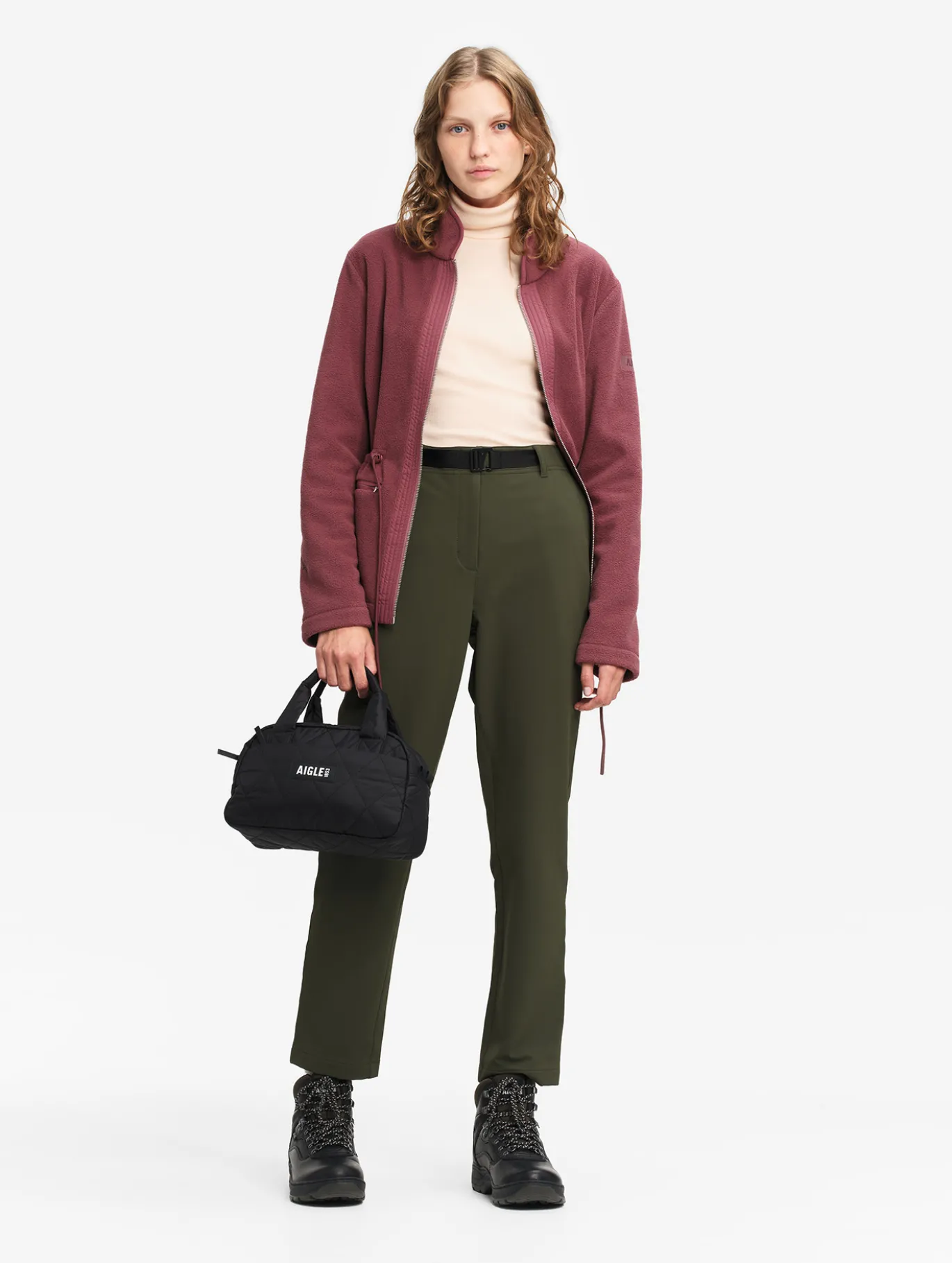 Veste polaire zippée bi-matière, touché peau de pêche - Rouge