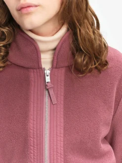 Veste polaire zippée bi-matière, touché peau de pêche - Rouge