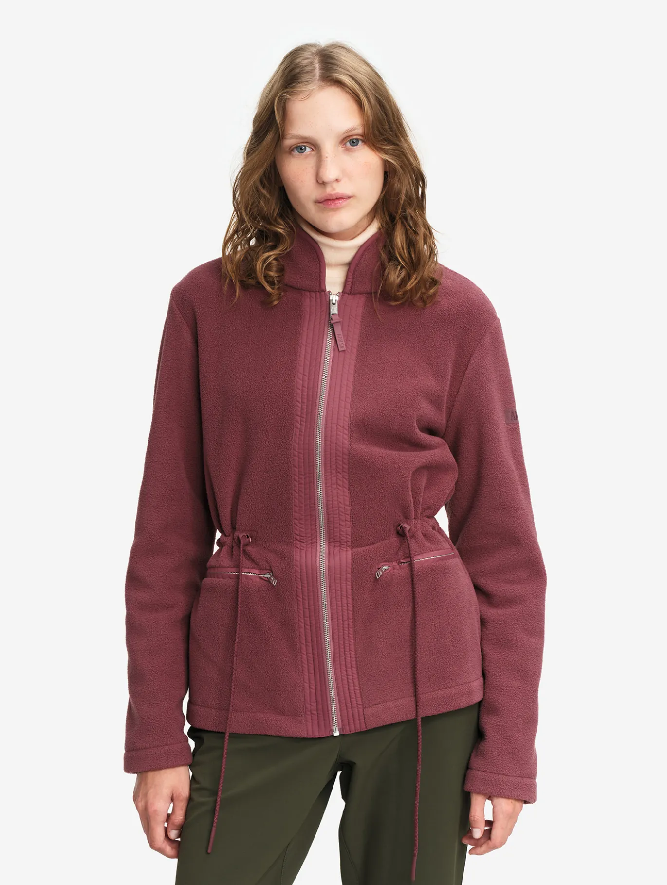 Veste polaire zippée bi-matière, touché peau de pêche - Rouge