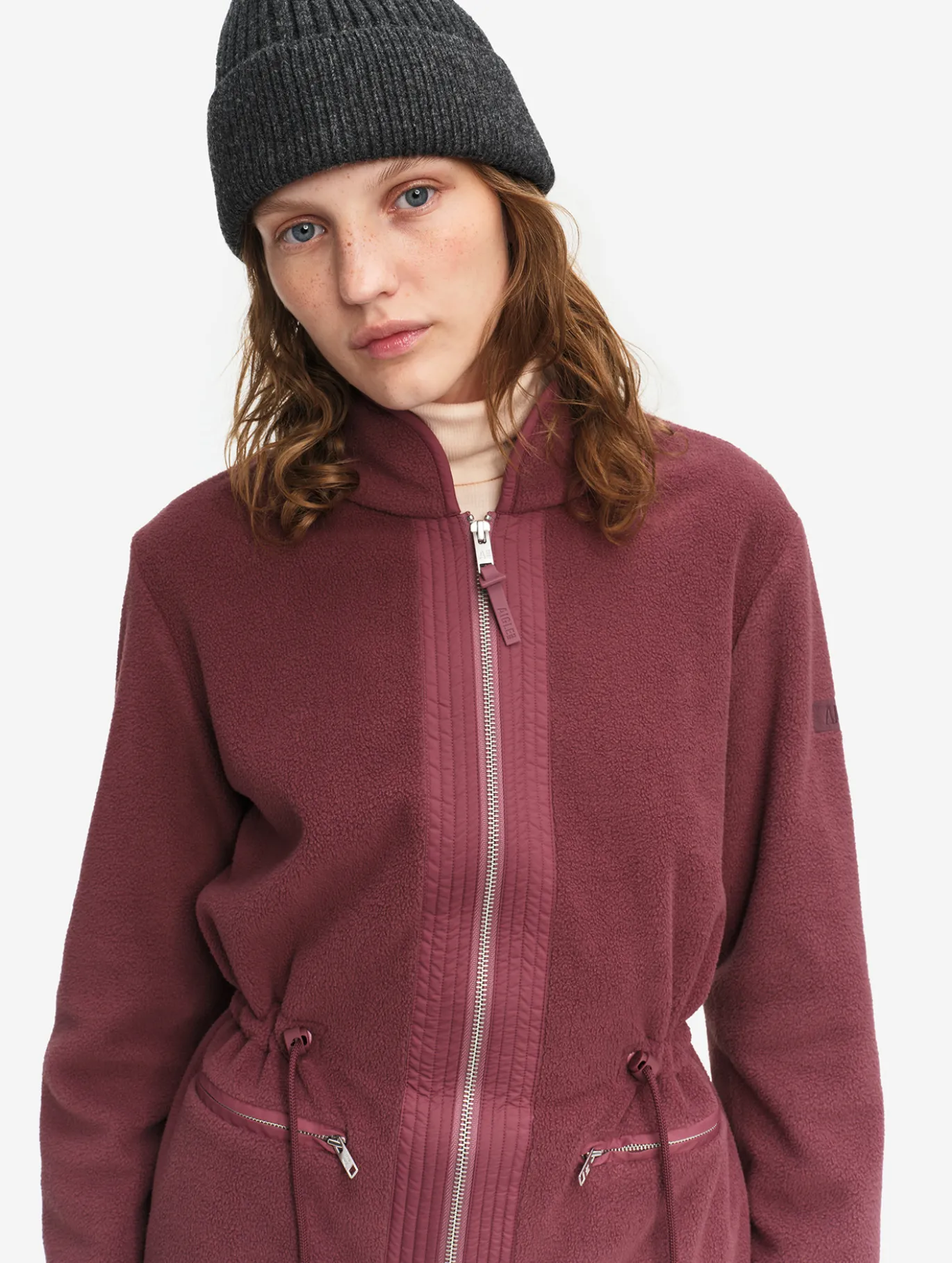 Veste polaire zippée bi-matière, touché peau de pêche - Rouge