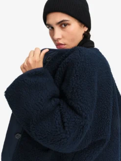 Veste sherpa boutonnée réversible oversize - Bleu