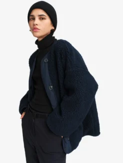 Veste sherpa boutonnée réversible oversize - Bleu