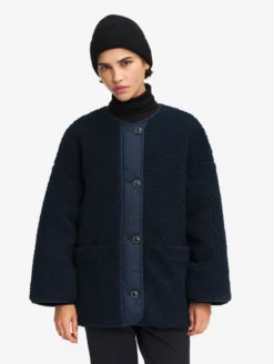 Veste sherpa boutonnée réversible oversize - Bleu