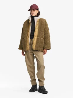 Veste sherpa boutonnée réversible oversize - Marron