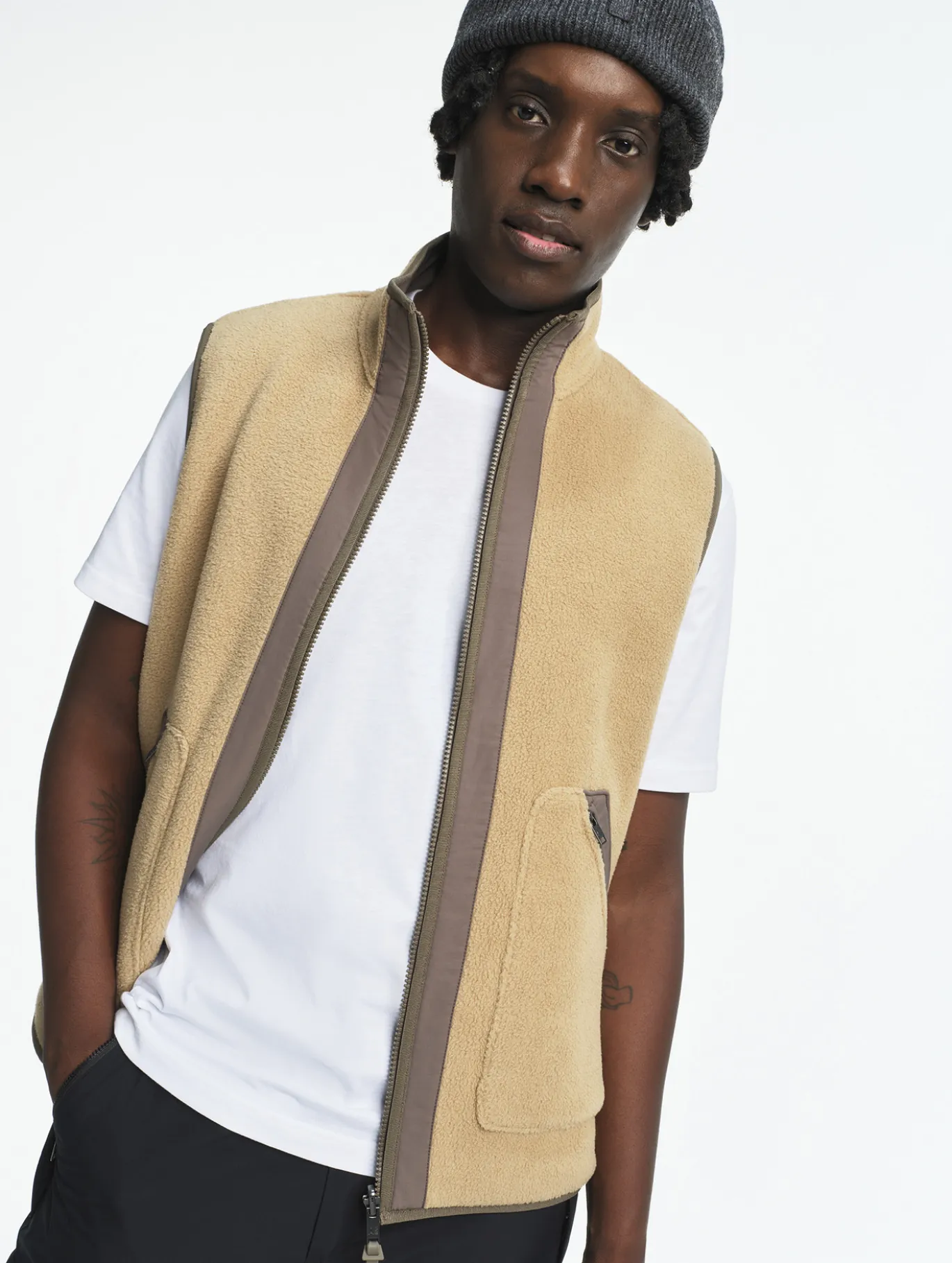 Veste sherpa sans manches réversible T-KIT - Beige