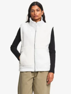 Veste zippée sans manches en sherpa patchwork - Blanc