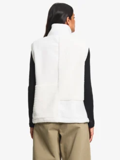 Veste zippée sans manches en sherpa patchwork - Blanc