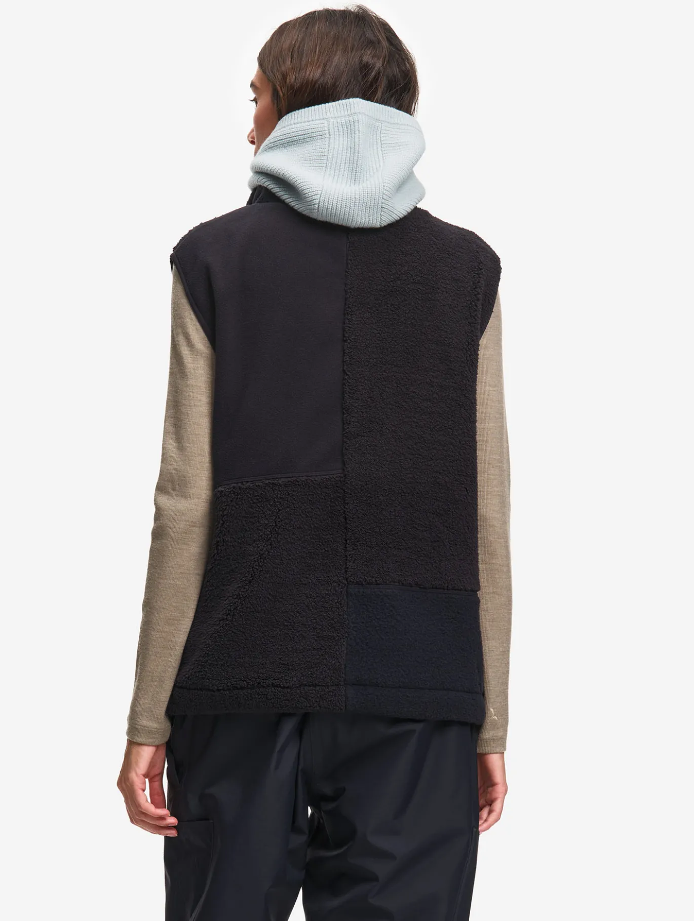Veste zippée sans manches en sherpa patchwork - Noir