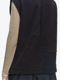 Veste zippée sans manches en sherpa patchwork - Noir