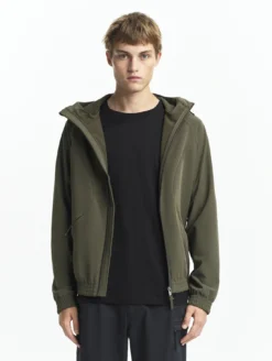 Veste zippée softshell à capuche coupe-vent - Kaki