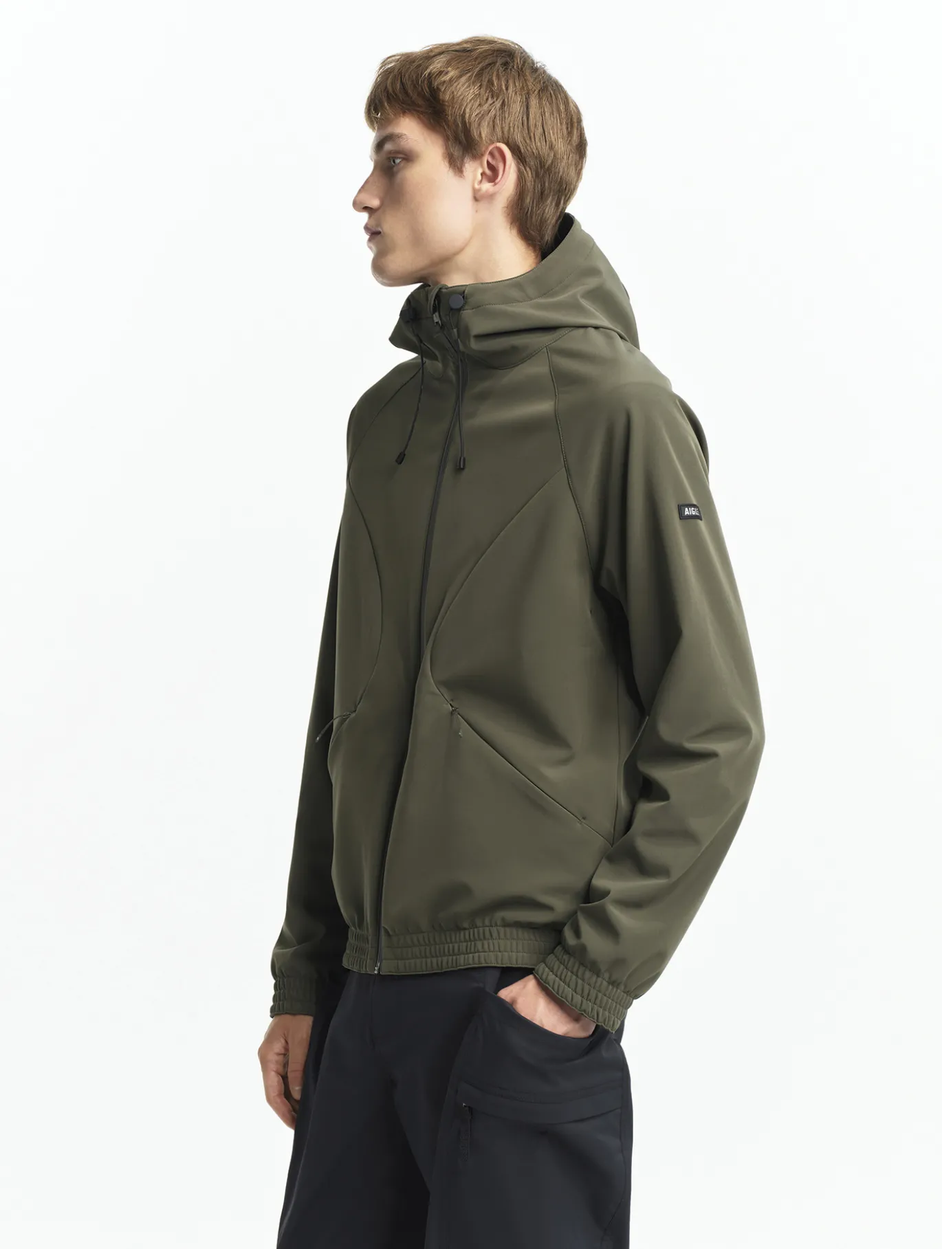 Veste zippée softshell à capuche coupe-vent - Kaki