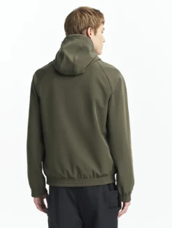 Veste zippée softshell à capuche coupe-vent - Kaki