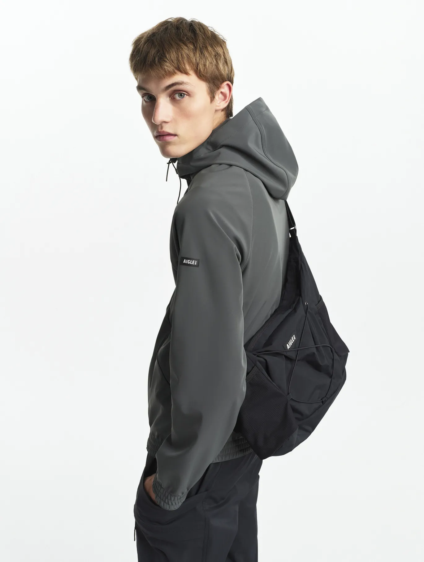 Veste zippée softshell à capuche coupe-vent - Gris