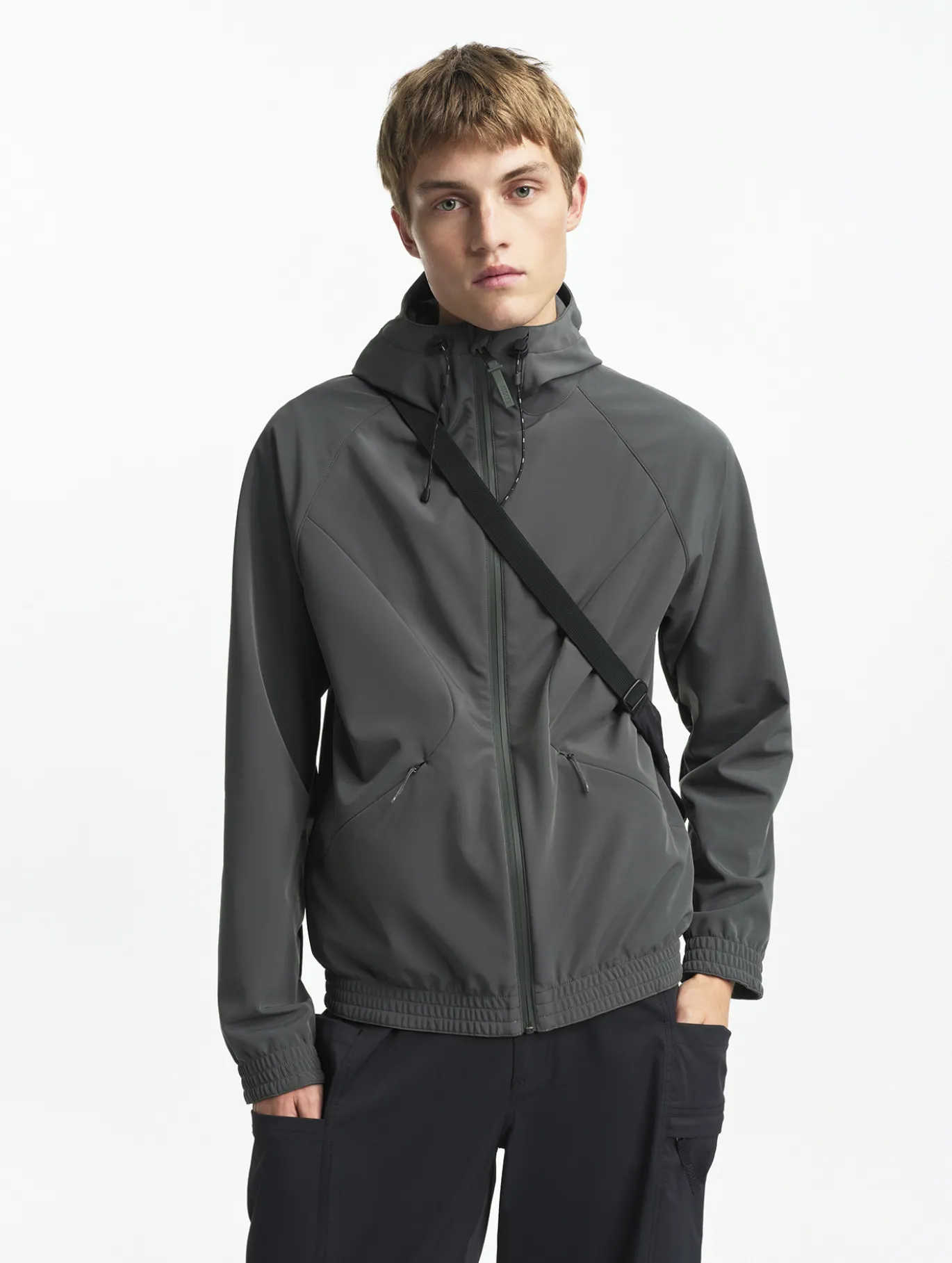 Veste zippée softshell à capuche coupe-vent - Gris