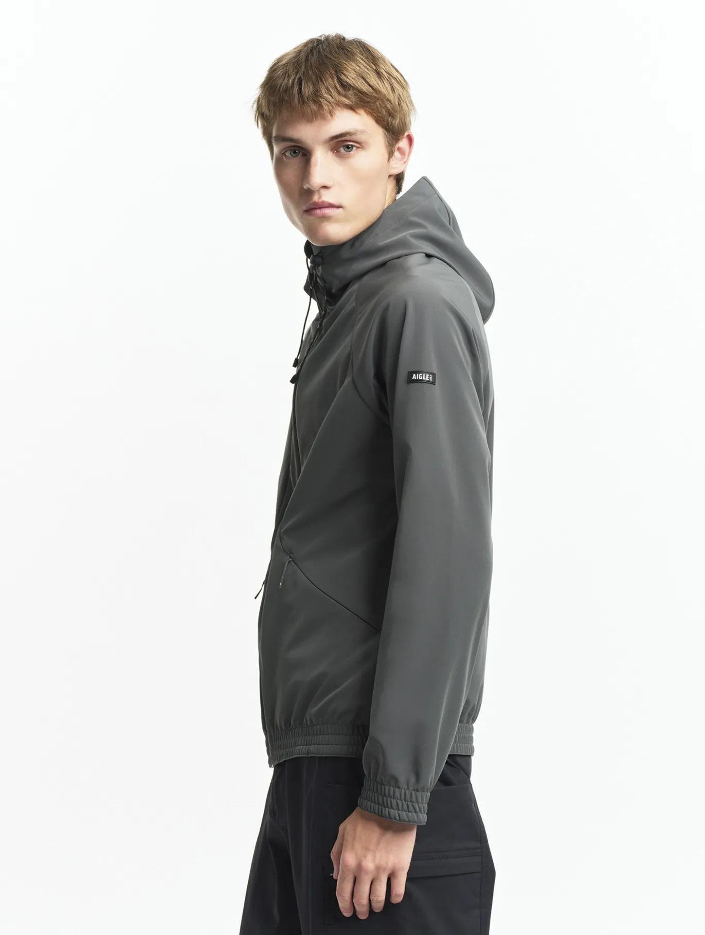 Veste zippée softshell à capuche coupe-vent - Gris